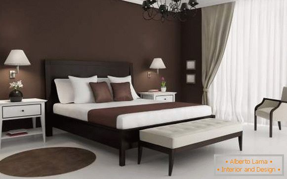 Тъмно кафяв тапет в дизайна на спалнята