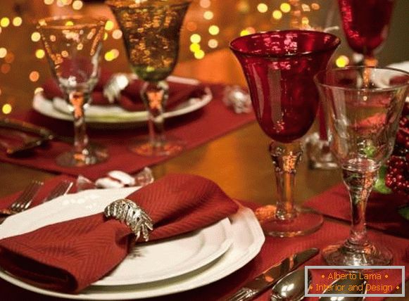 Декорация на масата за Нова година 2017 - чаши, табелка и общо оформление
