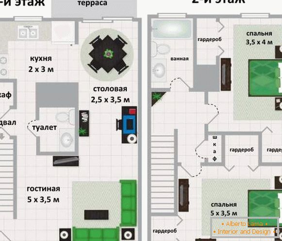 Дизайн на втория етаж в частна къща - изберете план на стаи