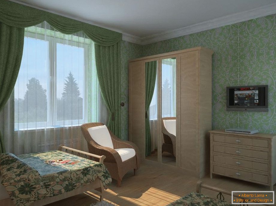 Спалнята с зелеными обоями