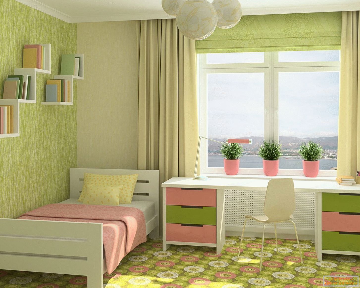 детска стая с зелеными обоями