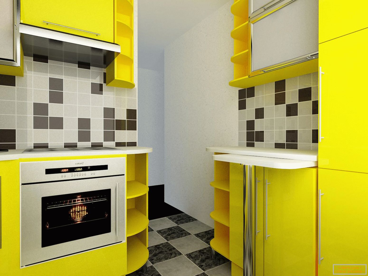 Малка кухня в жълт цвят