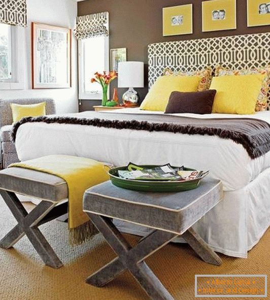 Декорация на спалнята с жълт декор