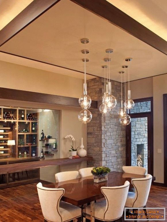 Скулптурен таван с осветление в кухненския дизайн