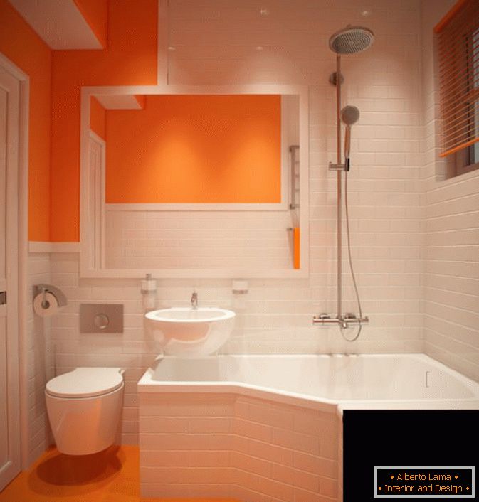 Красива комбинация от бяло и оранжево в дизайна на ваната