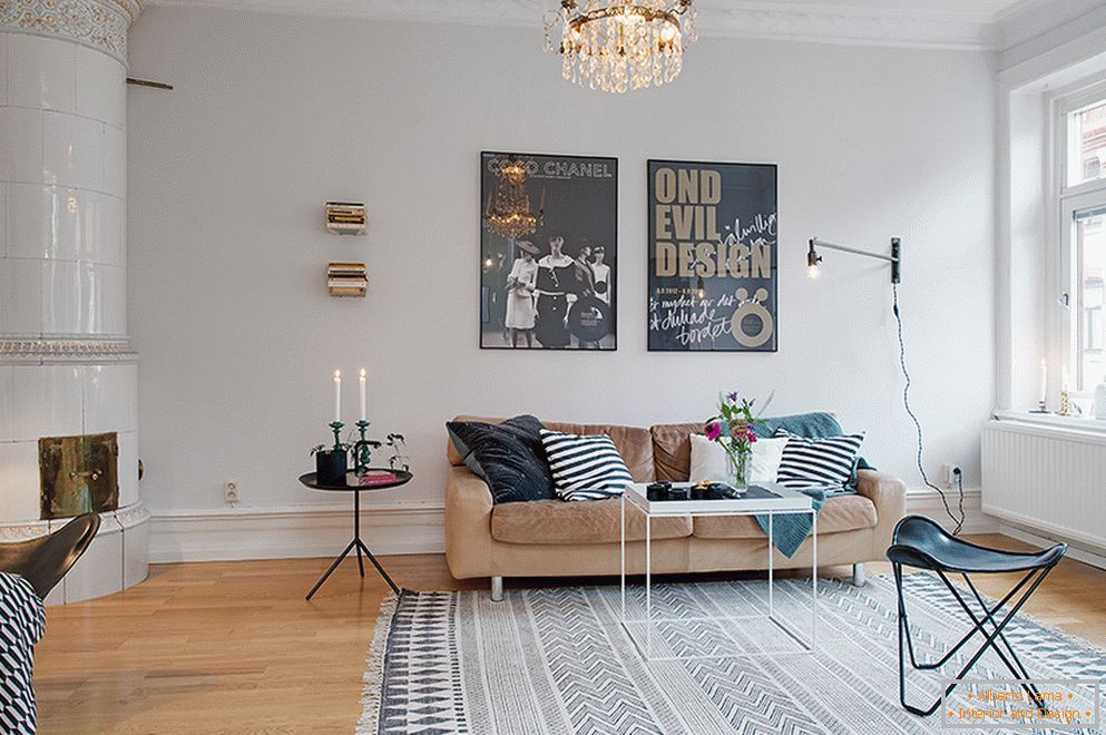 Интериор на двустаен апартамент в скандинавски стил в Стокхолм