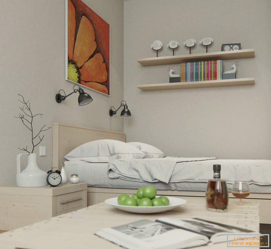 Пример за интериорен дизайн на малка спалня в снимката
