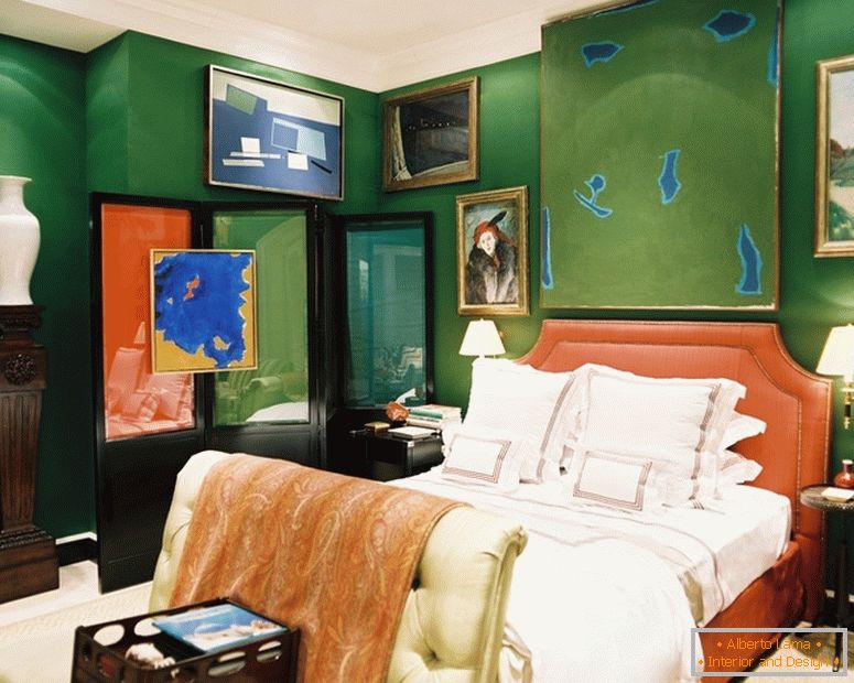 Интериор в спалнята в зелени цветове