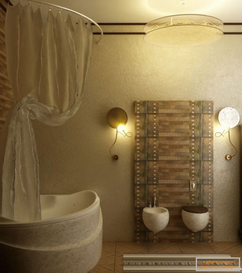 баня-идеи-с-подови плочки-и-уникални-вани-образна форма и тип завеса, и монтирани-тоалетна-и-стена-лампи-и-съхранение-кабинет също-медальон-лампи-завладяващ-малките баня-дизайн-планове-840x949