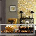 Жълти акценти в дизайна на сивата стая