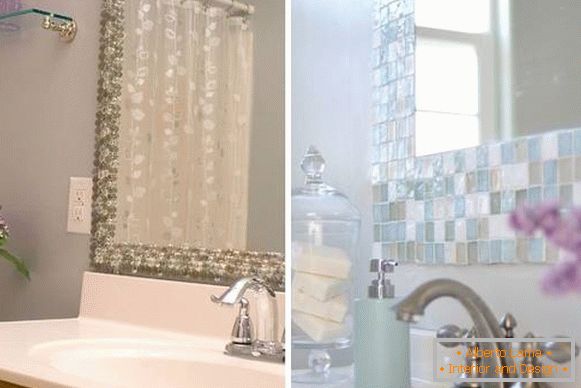 Как да украсяват стените в банята - декорът на огледалото е мозайка
