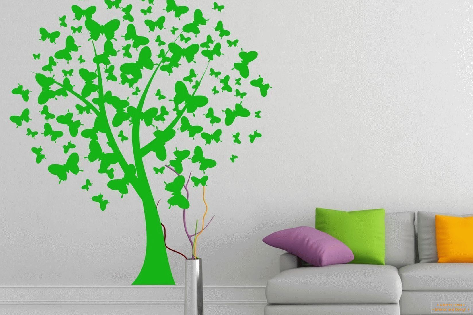 Зелено дърво на бяла стена