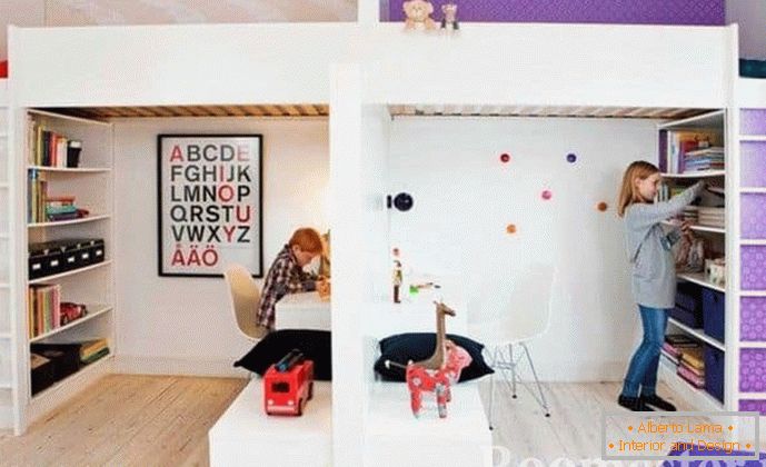 Детска стая за деца от различен пол, разделена на две места