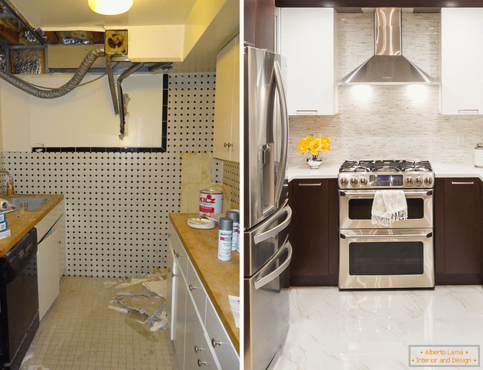 Интериорен дизайн на малка кухня преди и след ремонта