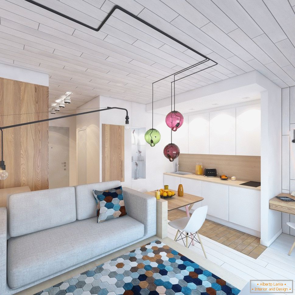 Интериорен дизайн на малък апартамент с ярки акценти