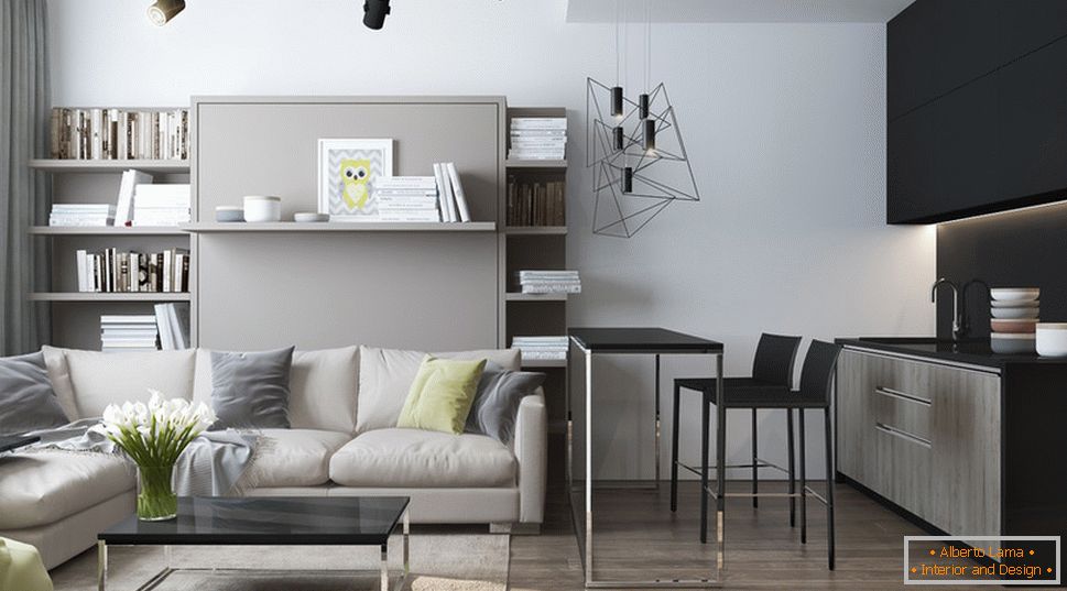 Интериорен дизайн на малък апартамент в сиви тонове - фото 3