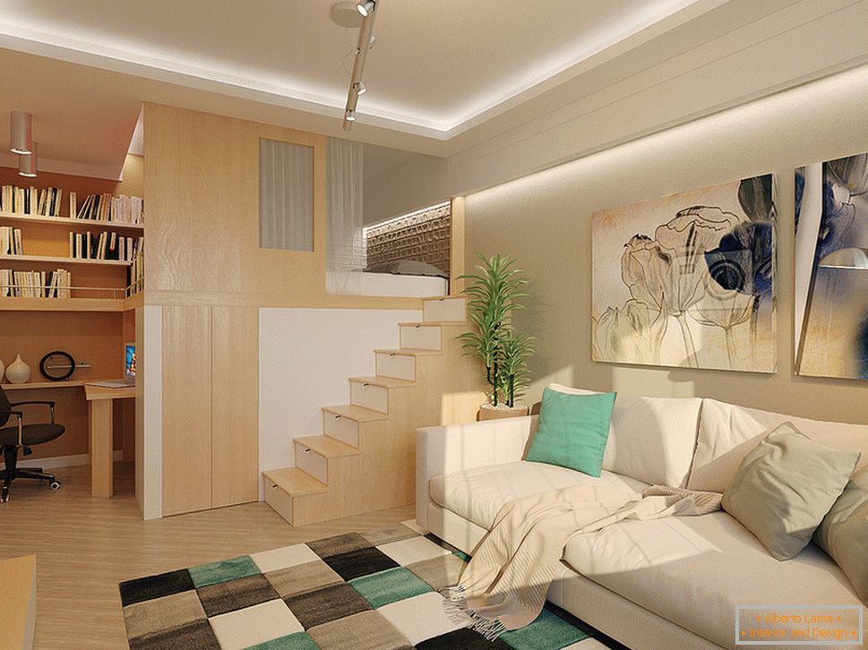 Интериорен дизайн на малък апартамент на две нива