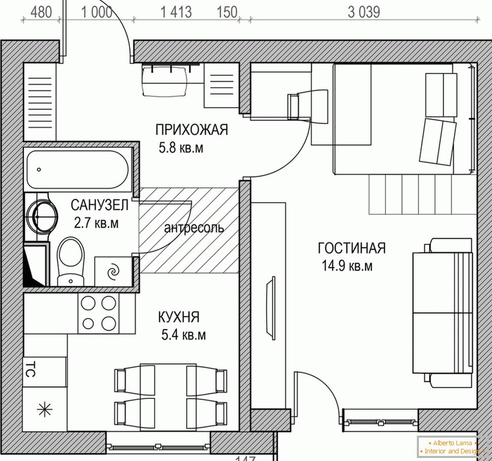 Оформлението на малък апартамент на две нива