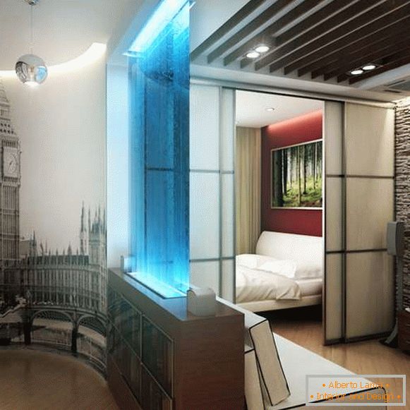 Интериорен дизайн на апартамент от 40 кв. М с плъзгащи се прегради