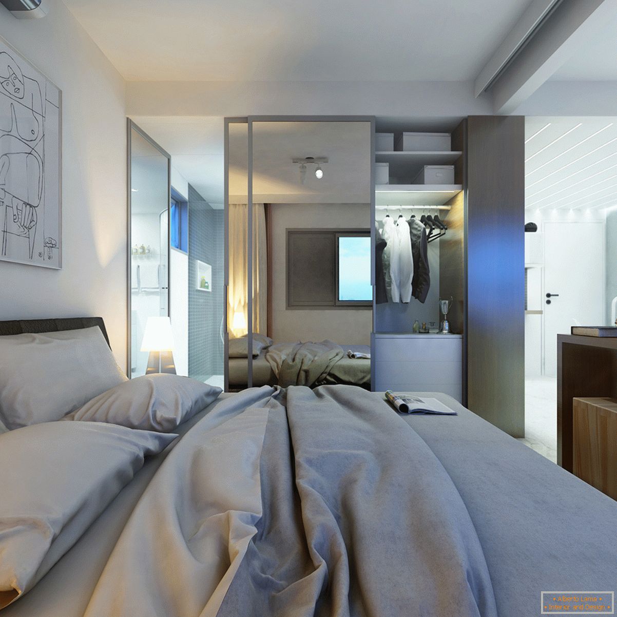 Дизайн на малка спалня в пастелни цветове