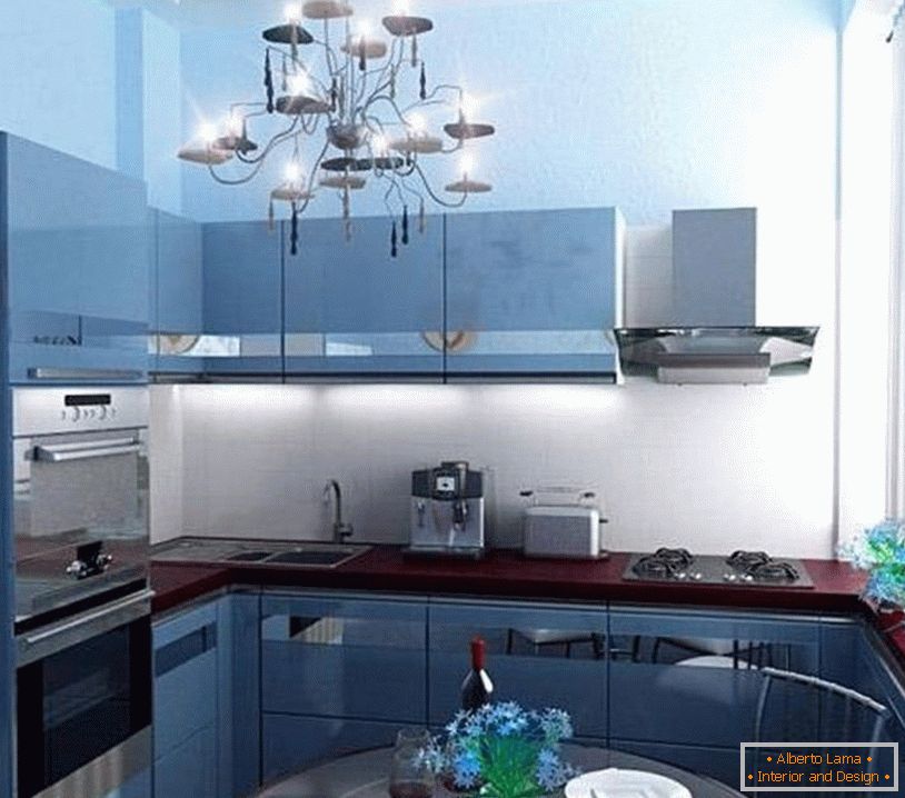 Синя кухня интериор