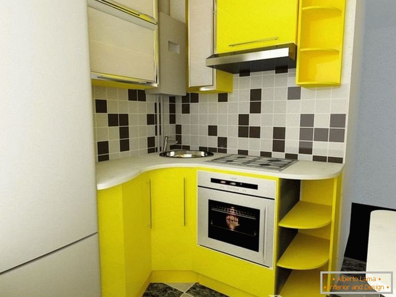 Жълти мебели в интериора на кухнята