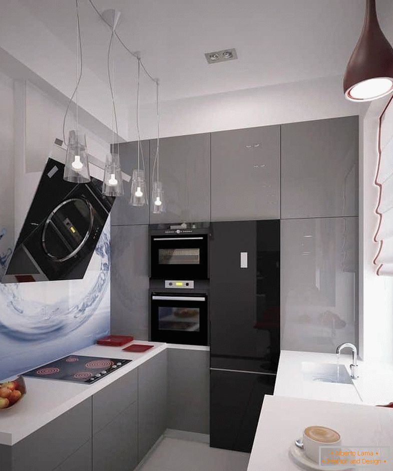 Едната стена в кухнята може да бъде напълно запълнена с шкафове с технология от пода до тавана