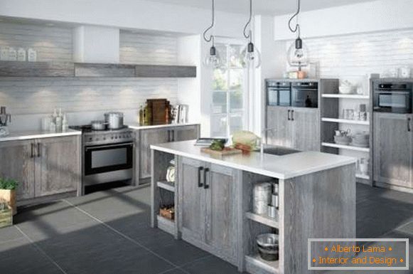 Кухненски кухненски дизайн в частна къща - сива снимка