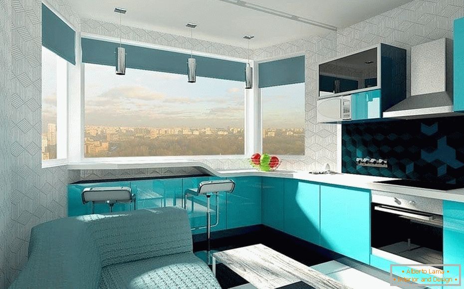 Дизайн на дизайна на кухнята в цвят на зрънце с прозореца на пристанището с бар на прозореца