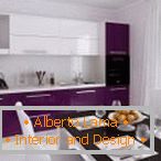 Кухненски мебели с бяло-виолетова фасада