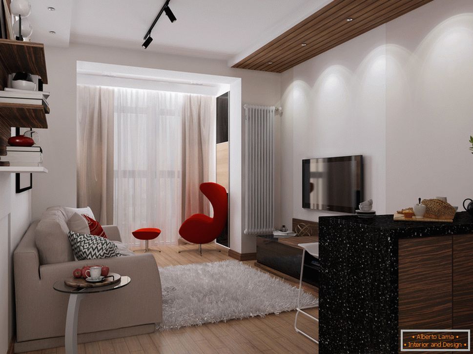 Дизайн на апартамент 30 кв. М. м с червени акценти - фото 3