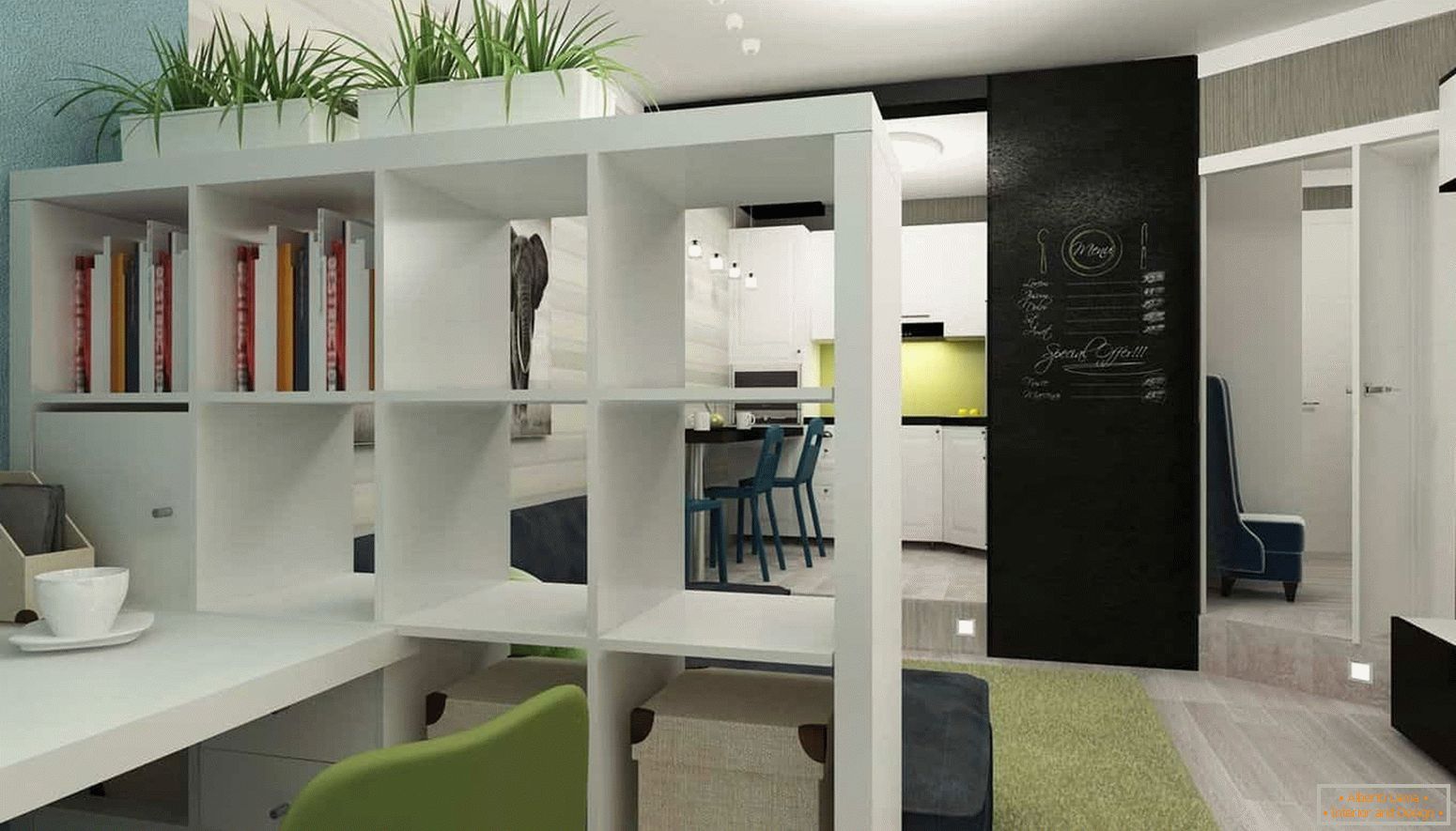 Всичко, което е необходимо в интериорния дизайн на малък апартамент, кухня, хол и кабинет