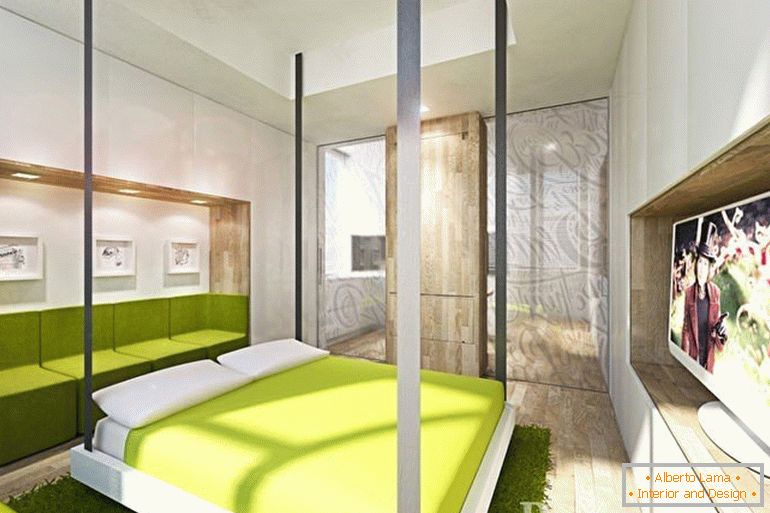 Бял и зелен интериор на спалнята