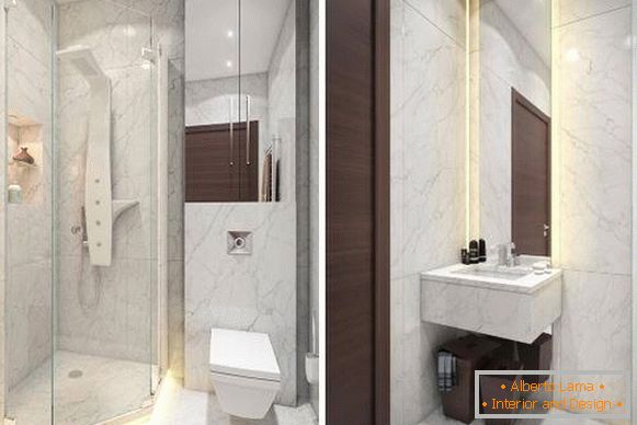 Мраморна баня в дизайна на 1-стаен апартамент