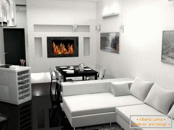 Интериор в черно-бели цветове - студио апартамент снимка