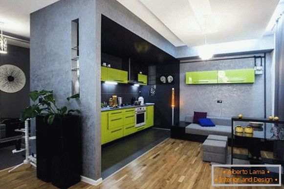Интериорен дизайн на едностаен апартамент с комбинирана кухня