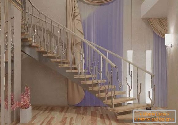 Идеята за дизайн на зала със стълбище във вътрешността на частна къща