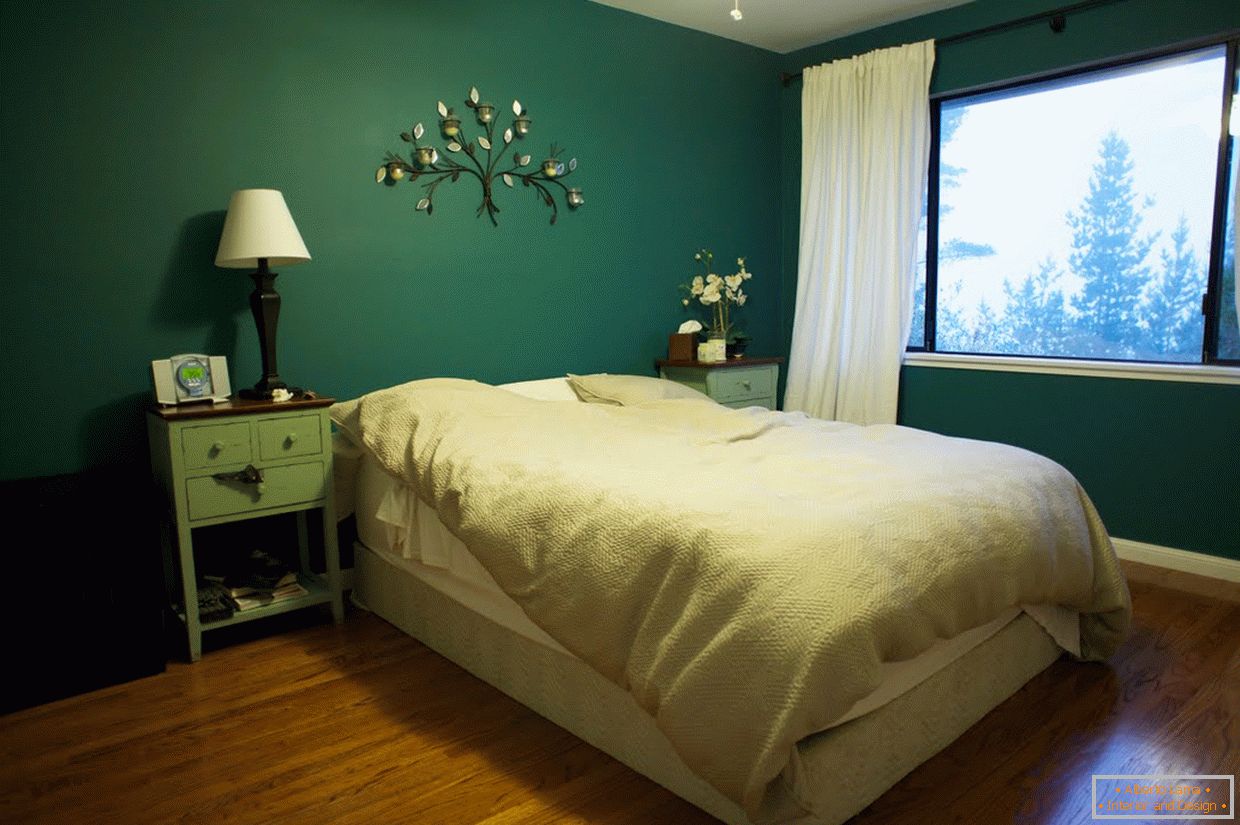 Сенки от зелено в дизайна на спалнята