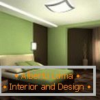 Комбинацията от зелено и кафяво във вътрешността на спалнята