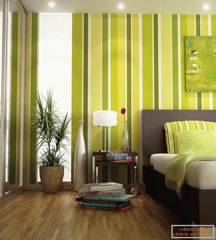 Интериор на малка спалня в зелени цветове