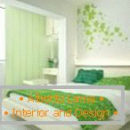 Дизайн на бяло-зелена спалня