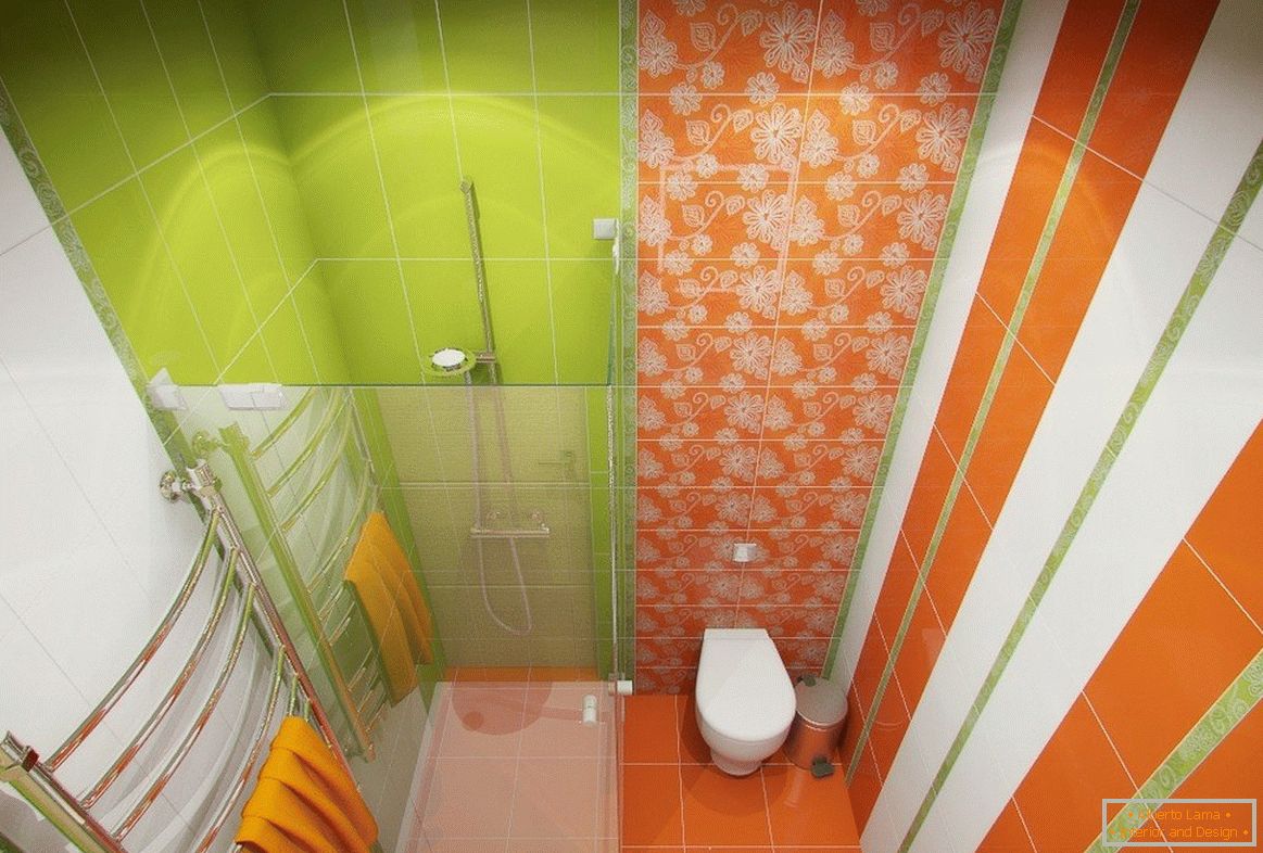 Оранжеви и зелени плочки в банята