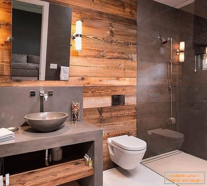 Дървена стена в банята