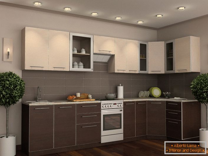 Кухненският комплект венге в комбинация с добре подбраните декоративни елементи прави стаята елегантна и стилна.