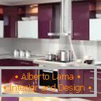 Стилен дизайн на лилавата кухня за апартамент