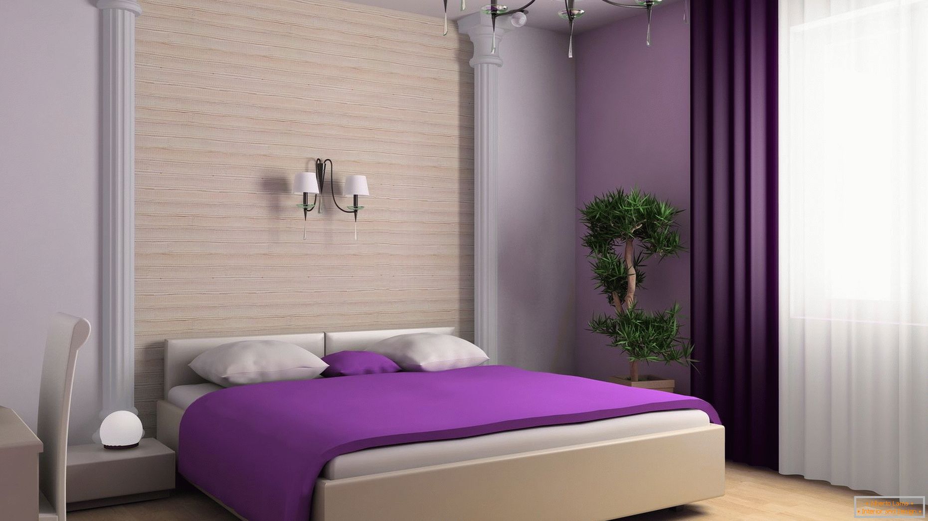 Виолетово одеяло на леглото