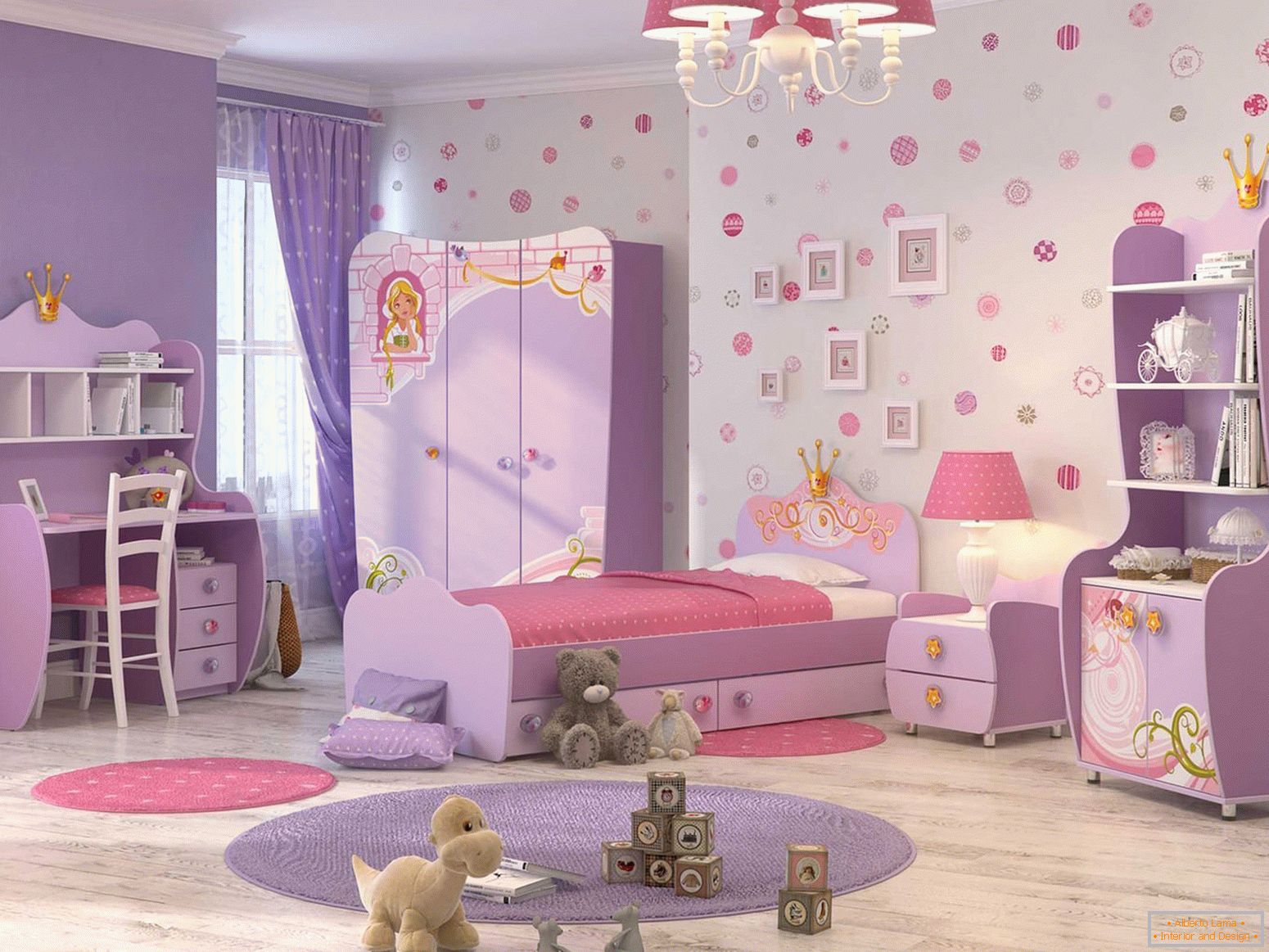 Лилаво и розово в дизайна на детската стая