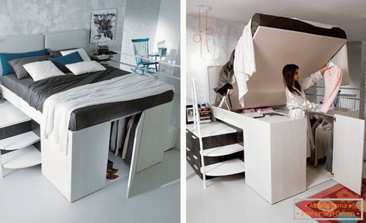 Функционално и красиво легло в малка спалня: избор от опции