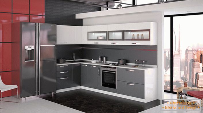 Модулни мебели в кухнята в стила на високите технологии. Успешно решение за организиране на кухненско пространство. 