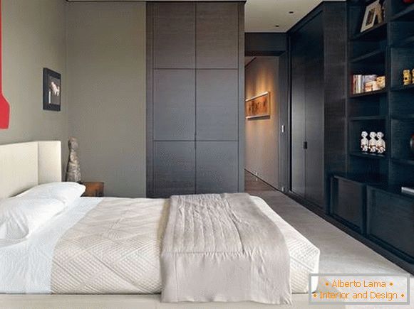 Стилен дизайнерски спалня с гардероб с вградени мебели